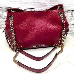 MICHAEL KORS FALL BAG‎ JET SET MULBERRY GOLD STUD CHAIN SHOULDER PURSE STYLIS